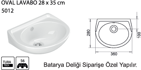 TURAVİT OVAL LAVABO BEYAZ 28 X 35 CM. KOD: 5012